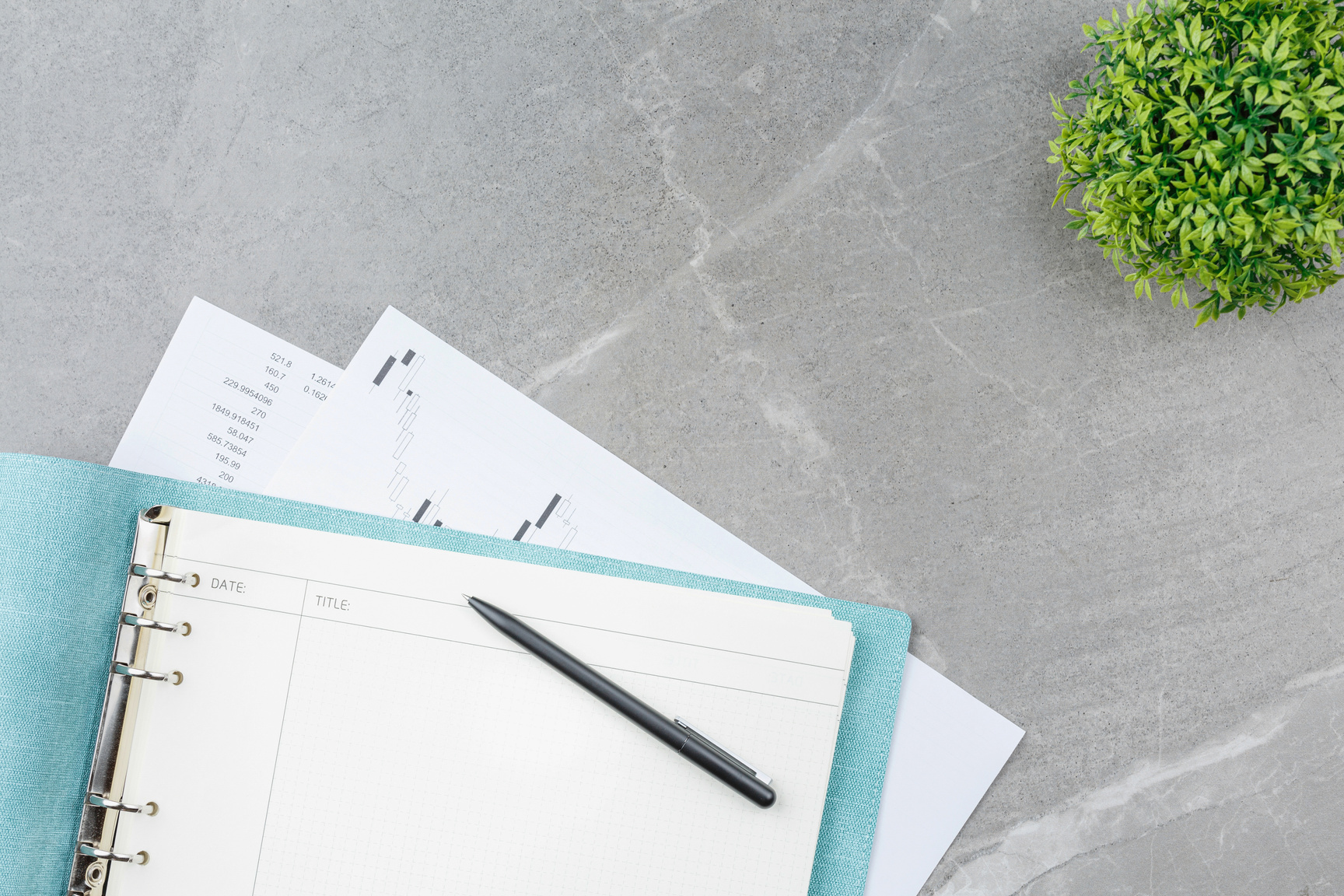 Open Blue Notebook on Office Desk